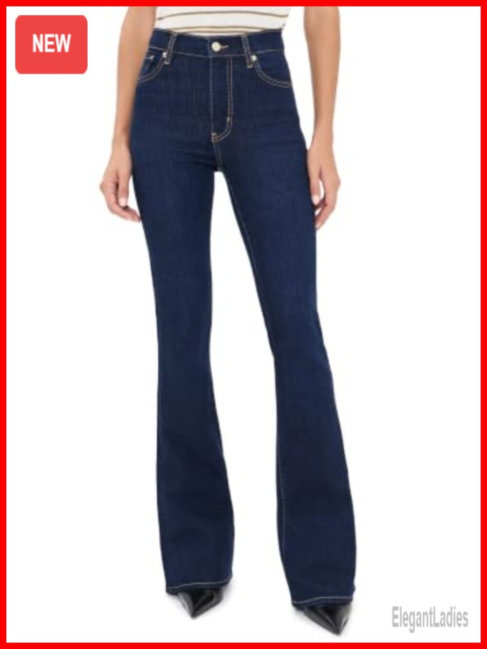 Flare Jeans Mid Rise Stretch Denim 5-Pocket Style 33.5 Inseam
